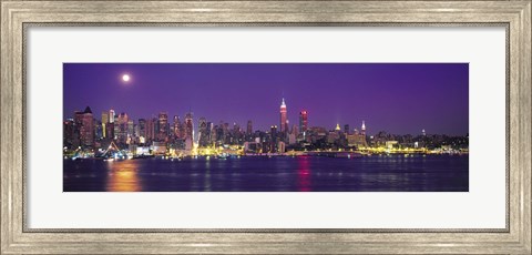 Framed New York Ciry Skyline At Night, Purple Sky Print