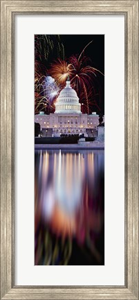 Framed Firework display over a government building at night, Capitol Building, Capitol Hill, Washington DC, USA Print