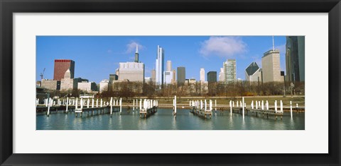 Framed Columbia Yacht Club with buildings in the background, Chicago, Cook County, Illinois, USA Print