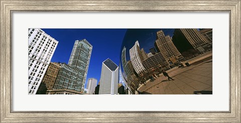 Framed Reflection of buildings on Cloud Gate sculpture, Millennium Park, Chicago, Cook County, Illinois, USA Print
