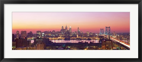 Framed Arial View Of The City At Twilight, Philadelphia, Pennsylvania, USA Print