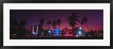 Framed Hotels Illuminated At Night, South Beach Miami, Florida, USA Print