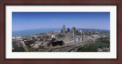 Framed Aerial view of buildings in a city, Cleveland, Cuyahoga County, Ohio, USA Print