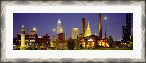 Framed Buildings Lit Up At Night, Cleveland, Ohio Print