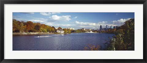 Framed Boat in the river, Schuylkill River, Philadelphia, Pennsylvania, USA Print