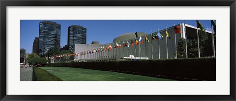 Framed Government building in a city, United Nations Building, Central Park, Manhattan, New York City, New York State, USA Print