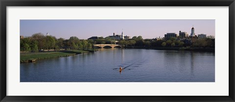 Framed Boat in a river, Charles River, Boston &amp; Cambridge, Massachusetts, USA Print