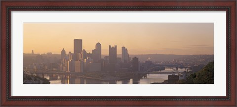 Framed USA, Pennsylvania, Pittsburgh, Allegheny &amp; Monongahela Rivers, View of the confluence of rivers at twilight Print