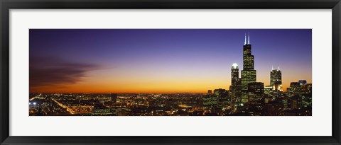Framed Chicago at Night with Purple Sky Print