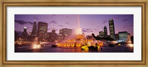 Framed Fountain lit up at dusk in a city, Chicago, Cook County, Illinois, USA Print