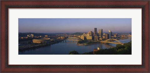 Framed High angle view of a city, Three Rivers Stadium, Pittsburgh, Pennsylvania, USA Print