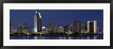 Framed Skyscrapers at night in San Diego, California Print