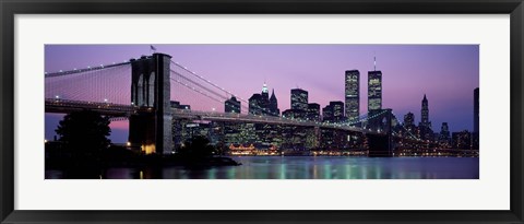 Framed Brooklyn Bridge at night, New York Print