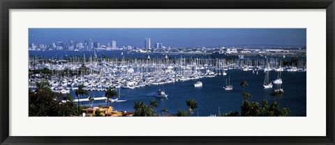 Framed Boats moored at a harbor, San Diego, California, USA Print