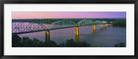 Framed USA, Missouri, High angle view of railroad track bridge Route 54 over Mississippi River Print