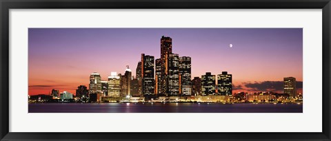 Framed Night Skyline Detroit MI Print