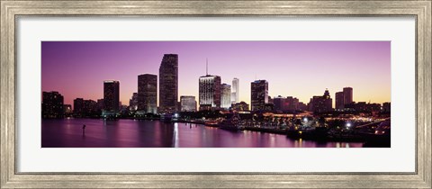 Framed Buildings lit up at dusk, Biscayne Bay, Miami, Miami-Dade county, Florida, USA Print