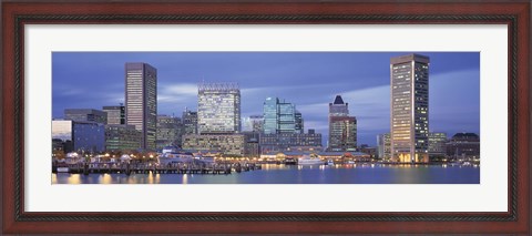 Framed Panoramic View Of An Urban Skyline At Twilight, Baltimore, Maryland, USA Print