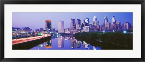 Framed Philadelphia Lit Up at Night Print