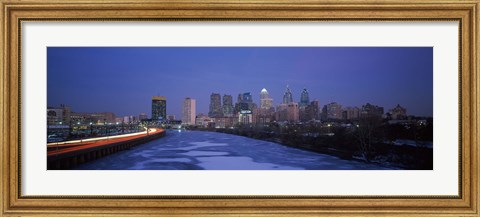 Framed Philadelphia Skyline at Night Print
