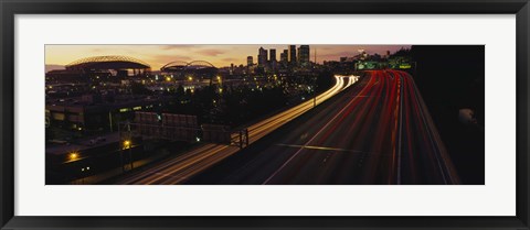 Framed Aerial view at dusk, Seattle, Washington State, USA Print