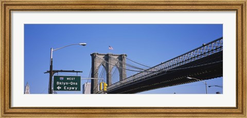 Framed Low angle view of a bridge, Brooklyn Bridge, Manhattan, New York City, New York State, USA Print