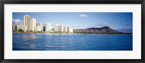 Framed Buildings at the waterfront with a volcanic mountain in the background, Honolulu, Oahu, Hawaii, USA Print