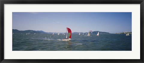 Framed Sailboats in the water, San Francisco Bay, California, USA Print