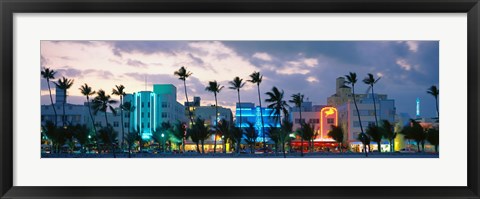 Framed Buildings Lit Up At Dusk, Ocean Drive, Miami Beach, Florida, USA Print