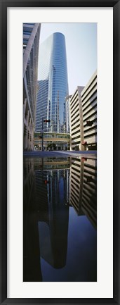 Framed Reflection of buildings on water, Houston, Texas, USA Print