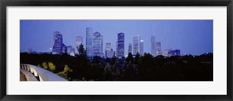 Framed Buildings lit up at dusk, Houston, Texas Print