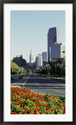 Framed Buildings in a city, Benjamin Franklin Parkway, Philadelphia, Pennsylvania, USA Print