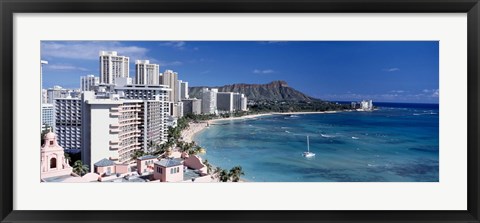Framed Buildings at the waterfront, Waikiki Beach, Honolulu, Oahu, Maui, Hawaii, USA Print