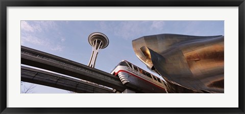 Framed Low Angle View Of The Monorail And Space Needle, Seattle, Washington State, USA Print