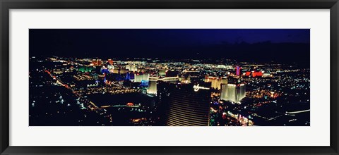 Framed High angle view of a city lit up at night, The Strip, Las Vegas, Nevada, USA Print