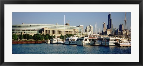Framed Boats Moored At A Dock, Chicago, Illinois, USA Print
