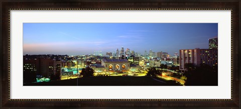 Framed High Angle View Of A City Lit Up At Dusk, Kansas City, Missouri Print