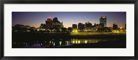 Framed Buildings At The Waterfront Lit Up At Dawn, Memphis, Tennessee, USA Print