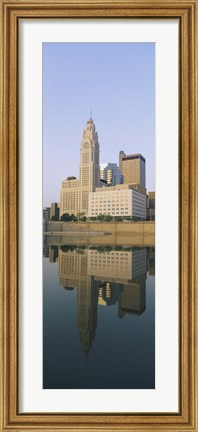 Framed Reflection of buildings in a river, Scioto River, Columbus, Ohio, USA Print