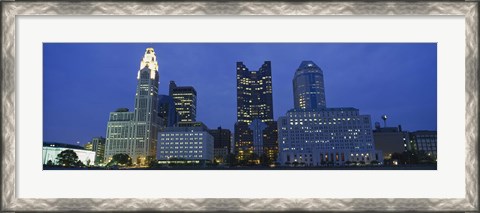 Framed Low angle view of buildings lit up at night, Columbus, Ohio, USA Print