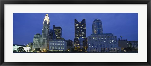 Framed Low angle view of buildings lit up at night, Columbus, Ohio, USA Print