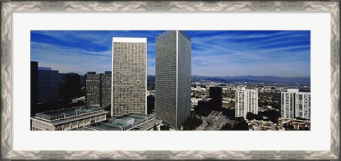 Framed High angle view of a city, San Gabriel Mountains, Hollywood Hills, Century City, City of Los Angeles, California, USA Print