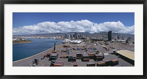 Framed Cargo containers at a harbor, Honolulu, Oahu, Hawaii, USA 2007 Print