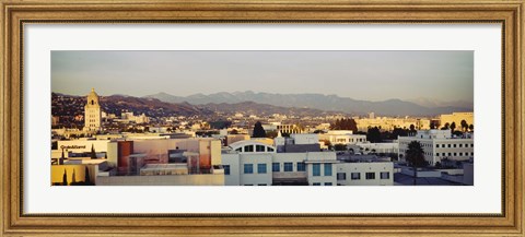 Framed High angle view of a cityscape, San Gabriel Mountains, Hollywood Hills, Hollywood, City of Los Angeles, California Print