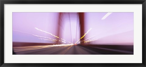 Framed Traffic on a suspension bridge, Golden Gate Bridge, San Francisco, California, USA Print