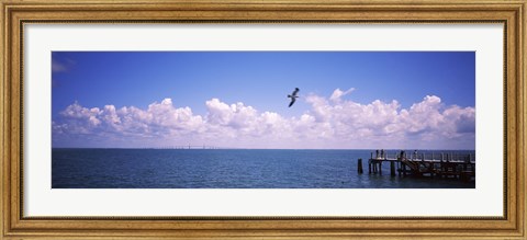 Framed Pier over the sea, Fort De Soto Park, Tampa Bay, Gulf of Mexico, St. Petersburg, Pinellas County, Florida, USA Print