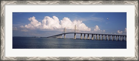 Framed Suspension bridge across the bay, Sunshine Skyway Bridge, Tampa Bay, Gulf of Mexico, Florida, USA Print