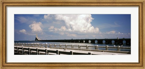 Framed Bridge across a bay, Sunshine Skyway Bridge, Tampa Bay, Gulf of Mexico, Florida, USA Print