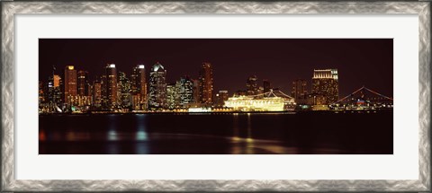 Framed San Diego Skyline at Night Print