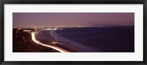 Framed City lit up at night, Highway 101, Santa Monica, Los Angeles County, California, USA Print
